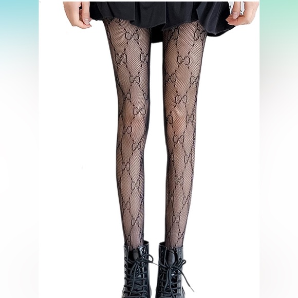 Fishnet Stockings Fashion GG Tights Sexy Lace Leggings High Waisted Pantyhose - Picture 4 of 6